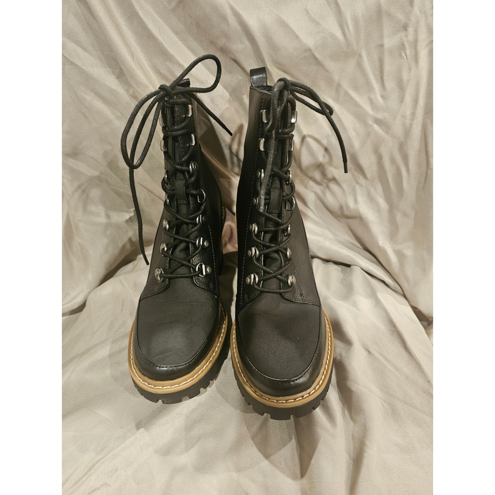 A New Day Womens Black‎ Lace Up Block Heel Chunky Boots Lug Sole 8.5 - Picture 2 of 8